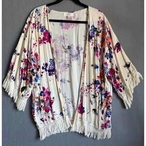 UMGEE Medium Waterfall Cardigan Women Medium Multicolor Floral Open Front Boho